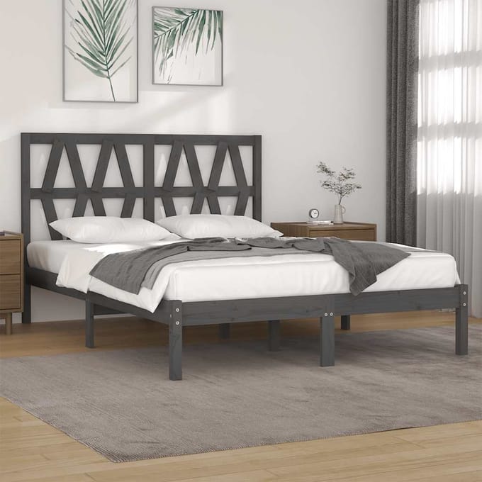 vidaXL - Bedframe - massief - grenenhout - grijs - 200x200 - cm