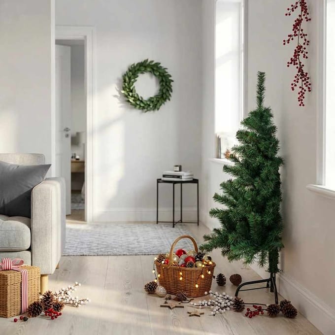 vidaXL - Kunstkerstboom - met - standaard - half - 120 - cm - PVC - groen