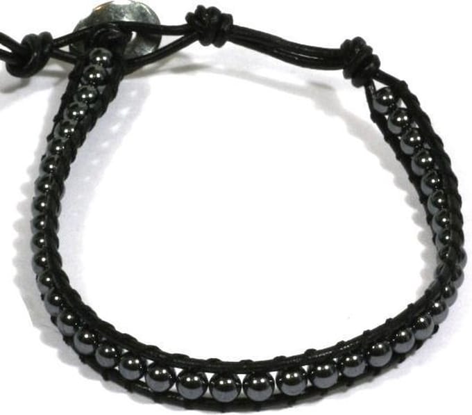 Heaven Eleven Men - Leer Zwart hematiet kralen 6mm - fits all