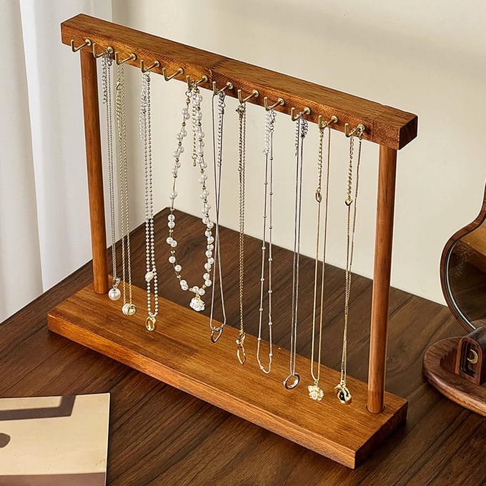 Sieraden Organizer Display Standaard Massief Hout Ketting Hanger Aanrecht Rek Voor Kettingen Oorbellen Armbanden Vitrine Opbergrek 18hooks gray