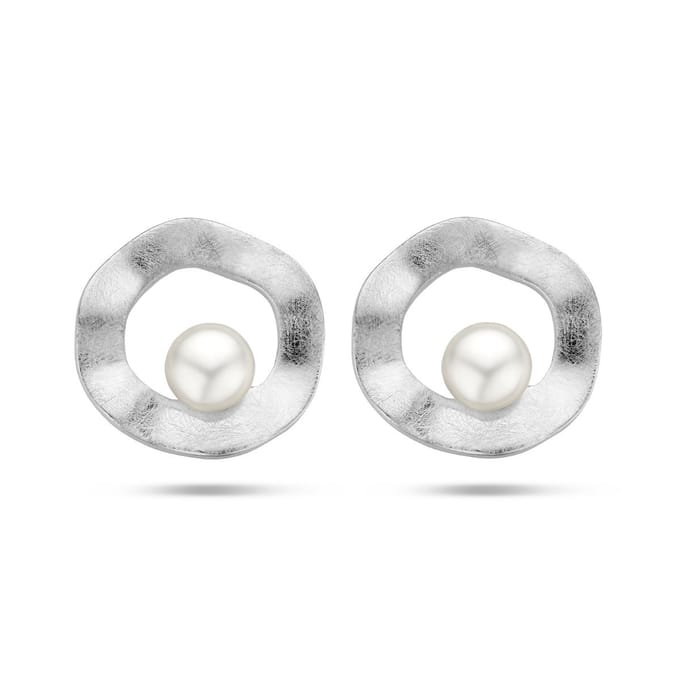Zilver Gerhodineerd Oorknoppen Rondje Parel Gescratcht 1335444