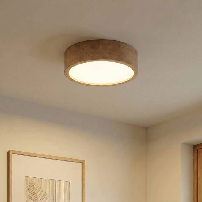 TEMAR LIGHTING Cleo plafondlamp, Ø 38 cm, 3-lamps, eikenhout, E27