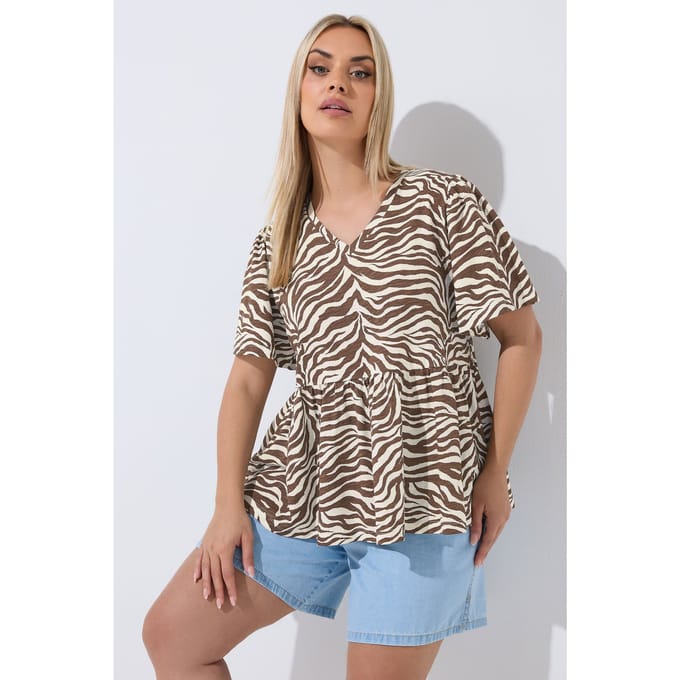 Limited Collection Bruine Top Met Peplum En Zebraprint Size 48