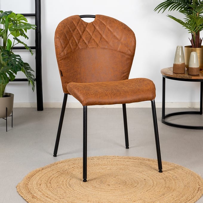Bronx71® Stapelbare eetkamerstoel Fay eco-leer cognac - stoel