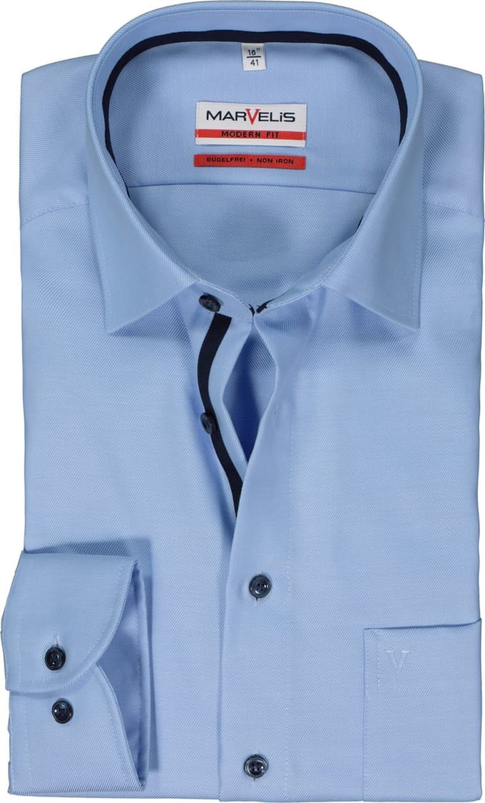 MARVELIS modern fit overhemd - twill - lichtblauw
