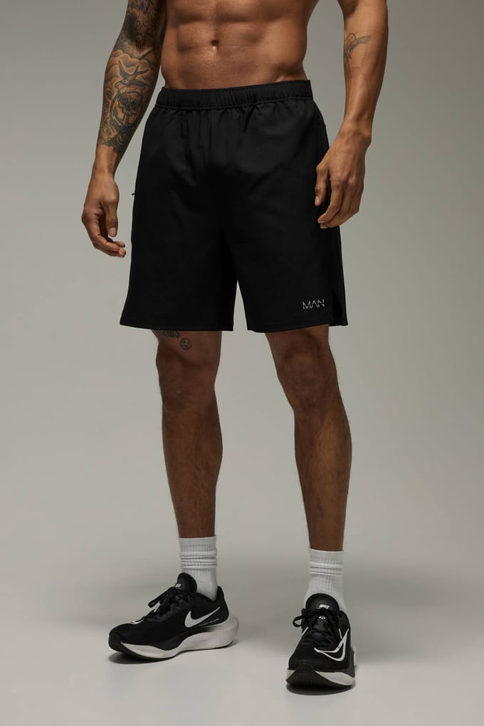 Heren Active 7inch Stretch Geweven Ripstop Short | Black | Size Large