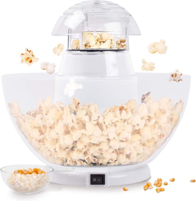 Popcorn Machine – Hetelucht Popcornmachine – Popcornpan Inclusief Serveerschaal – Popcornmakers 1200W - Wit