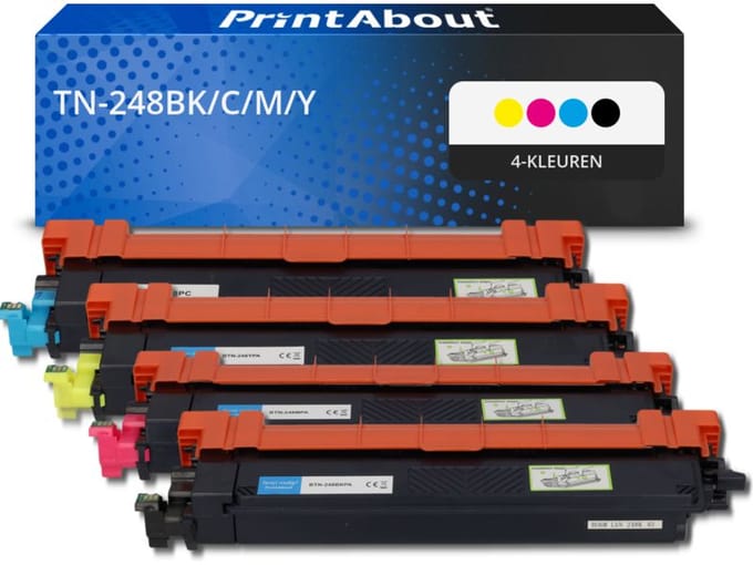 PrintAbout huismerk Toner TN-248BK/C/M/Y 4-kleuren Multipack Geschikt voor Brother