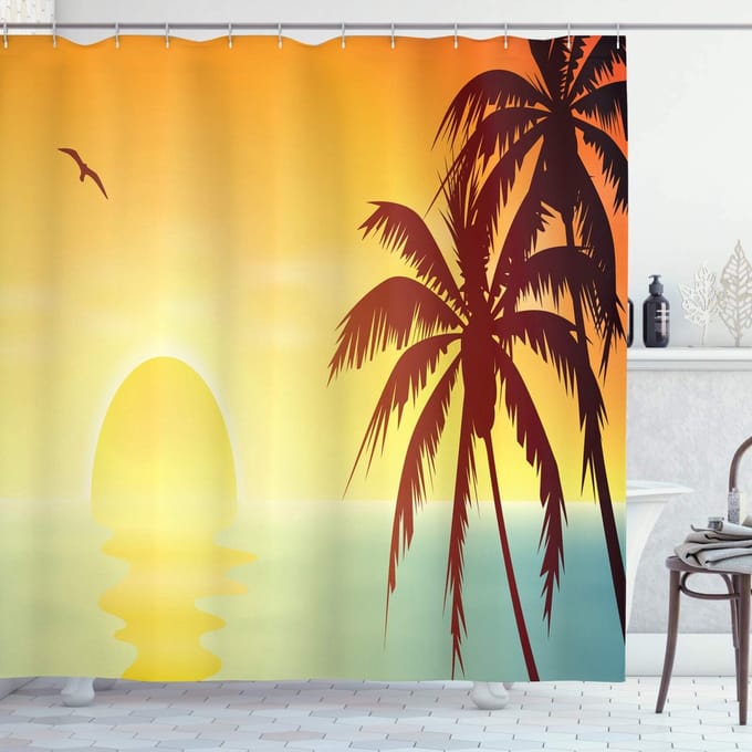 ABAKUHAUS Palmen-Douchegordijn – Zonsondergang – 175x180 cm – Multicolor