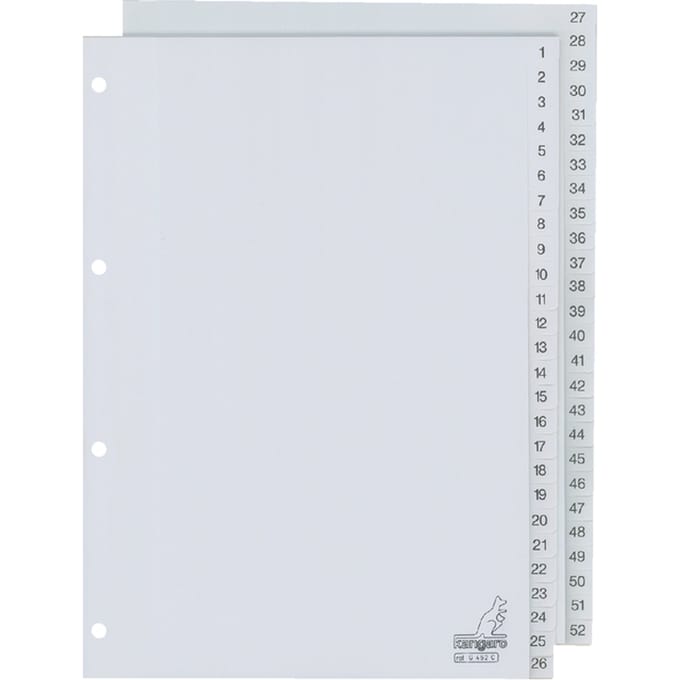 Kangaro tabbladen - A4 - PP 120 micron - grijs - 4-gaats - 52-delig cijfers