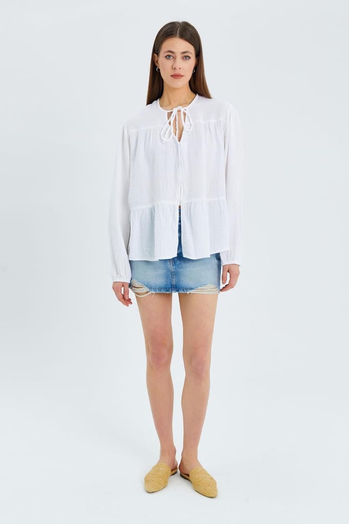 Lange Mouwen Losse Blouse met Strikhals
