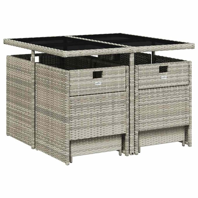vidaXL - 9-delige - Tuinset - met - kussens - poly - rattan - lichtgrijs