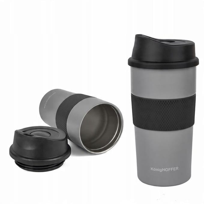 Thermosbeker Elliot 440ml - RVS, Lekvrij, Antislip, Grijs