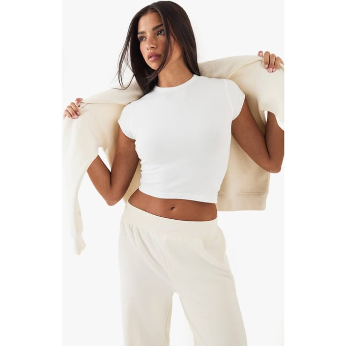 Dames DSGN Studio Geborduurd Korte Mouw Top | White | Maat: 3XL