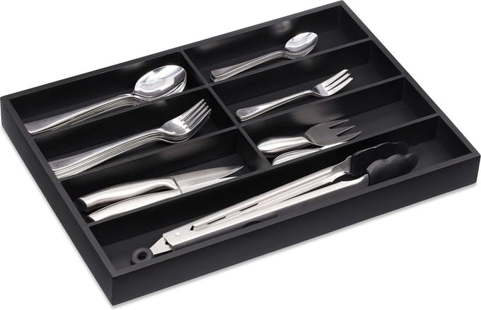 bestekbak bamboe - 7 vakken - 4 x 44 x 30,5 cm - zwart