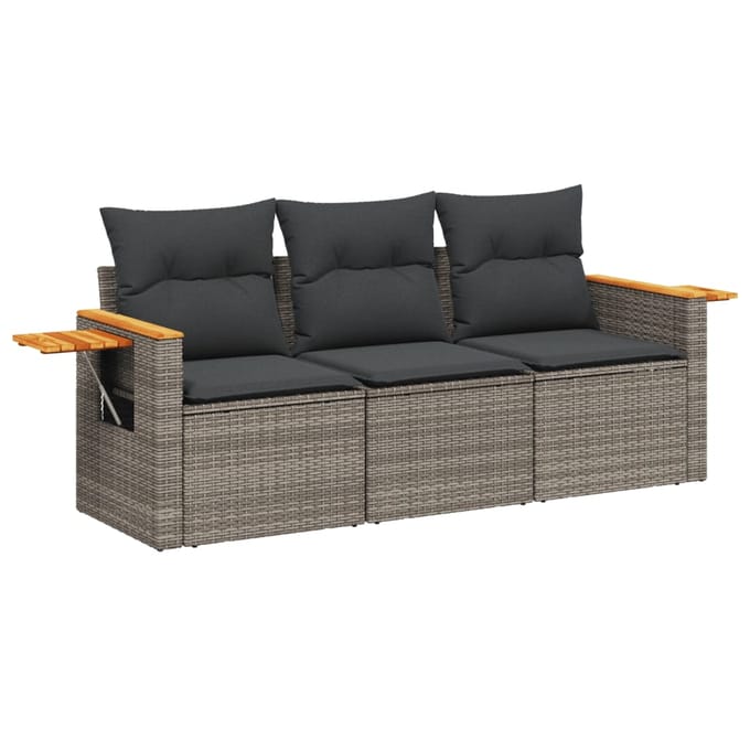 vidaXL - 3-delige - Loungeset - met - kussens - poly - rattan - grijs