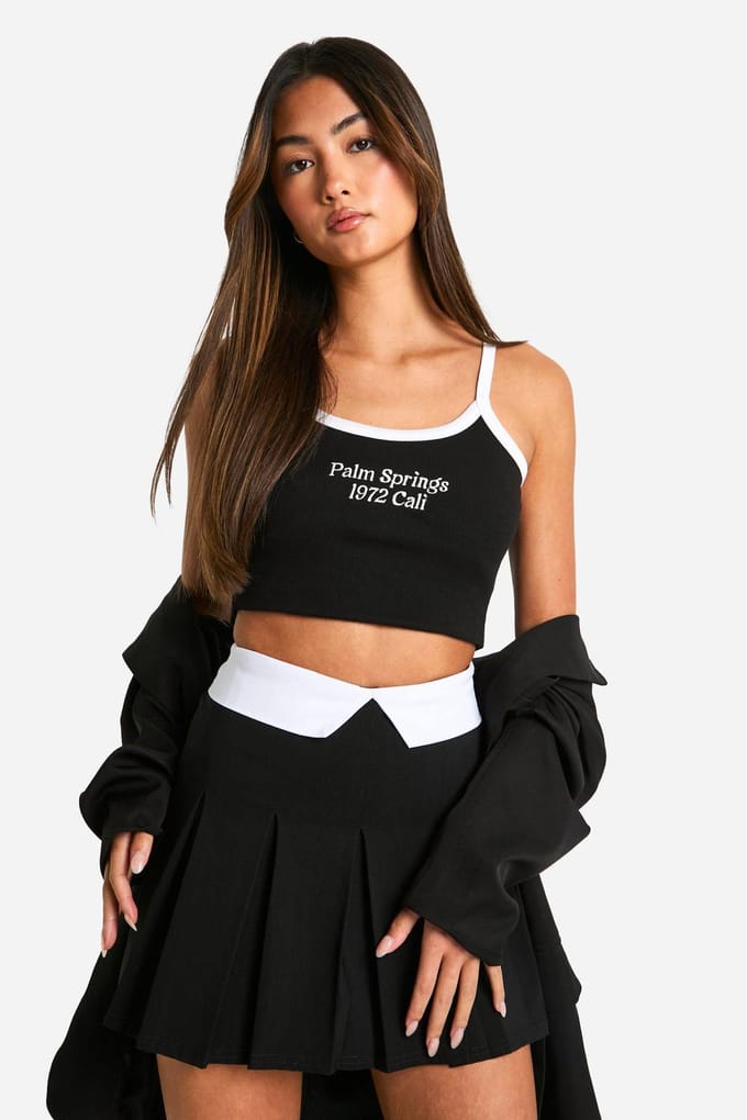 boohoo Dames Skort met contrasterende tailleband | Zwart | Maat: 34