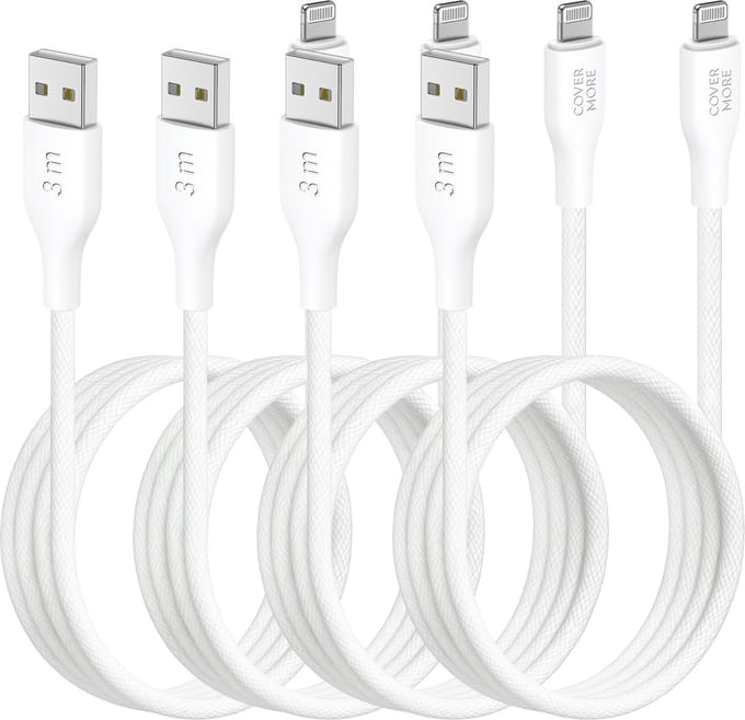 Lange kabel geschikt voor iPhone - Usb A naar Lightning kabel - Oplaadkabel - 3 meter - 4 stuks - Voordeelbundel