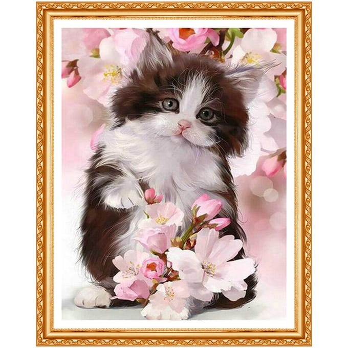 5D Diamant Schilderen Kruissteek Leuke Kat Volledige Diamant Borduren Kat Bloem Steentjes Home Decor 20X30CM black