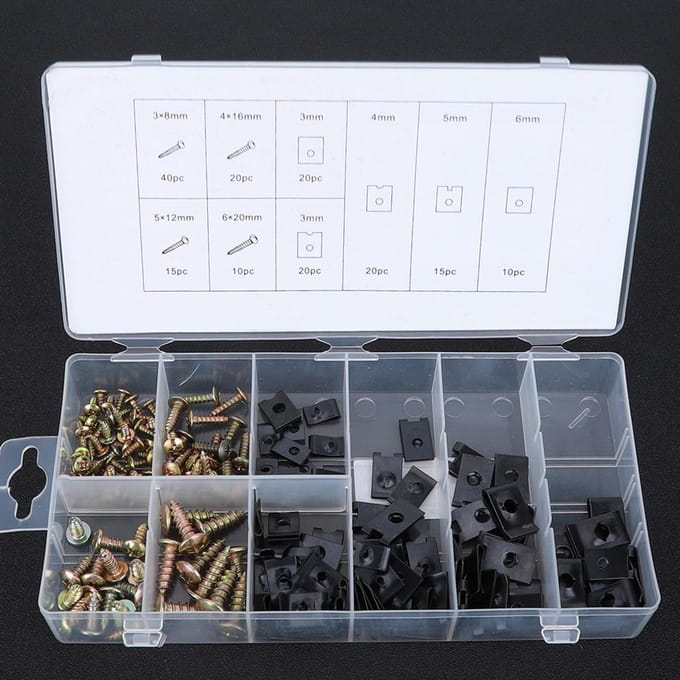 170 Stuks Koolstofstaal U-clip en Schroef Set Assortimentskit Accessoires met Opbergdoos gray