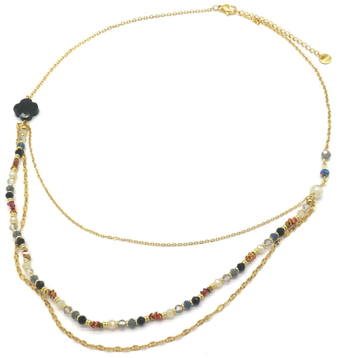 Ketting Gelaagd - Kralen - RVS - Lengte 39-45 cm - Zwart