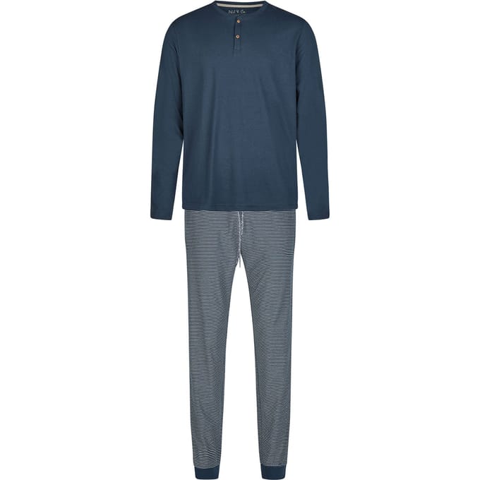 Phil & Co Heren Winter Pyjama Set Lang Donkerblauw Gestreept - Maat M
