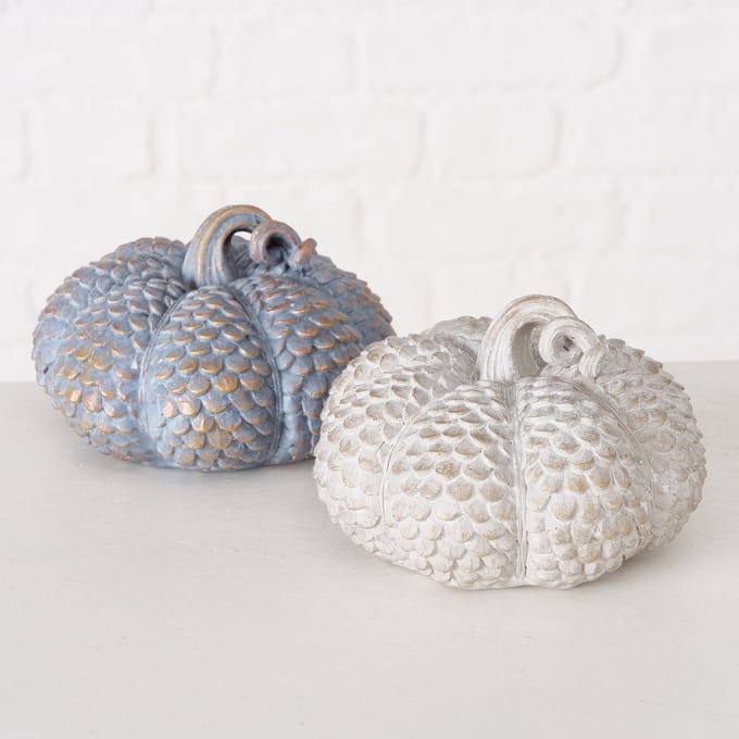 Decoratie - Pompoen - 2 set - Polyserin - Blauw - Wit - Goud - 13x9cm