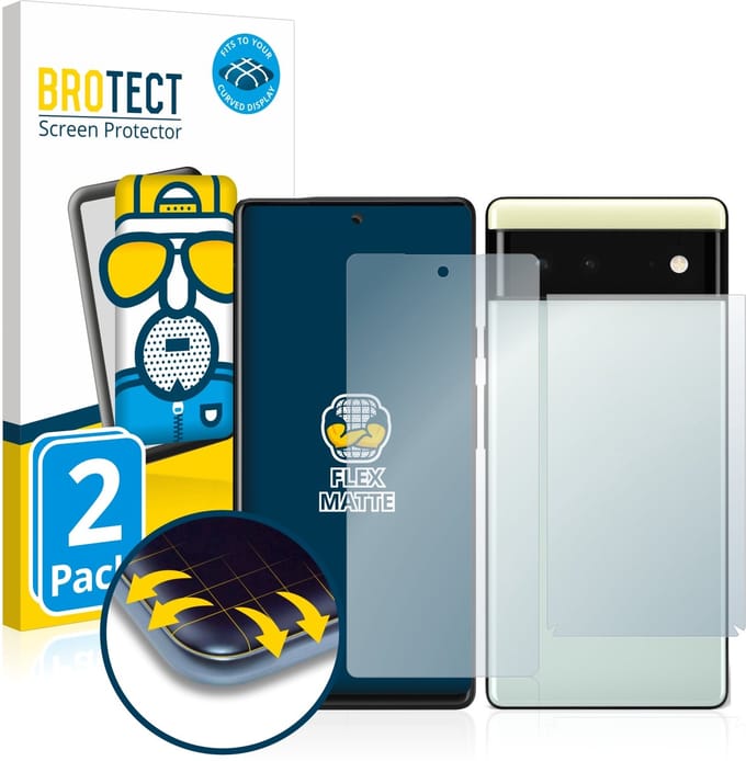 BROTECT - Screenprotector voor Google Pixel 6 (Voor+Achter) - Folie Beschermfolie matte volledig dekking 2 Stuks