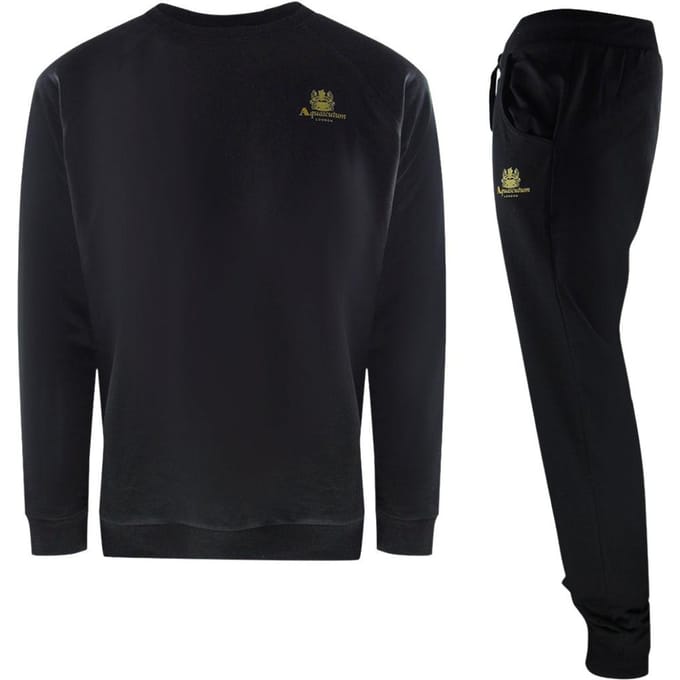 Aquascutum Heren Crest Crew Neck Tracksuit Set (Zwart)