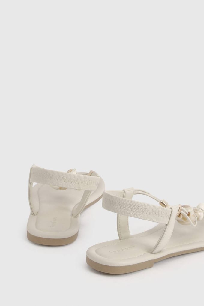 boohoo Dames Sandalen Met Kralentenenpost | Creme | Maat: 36