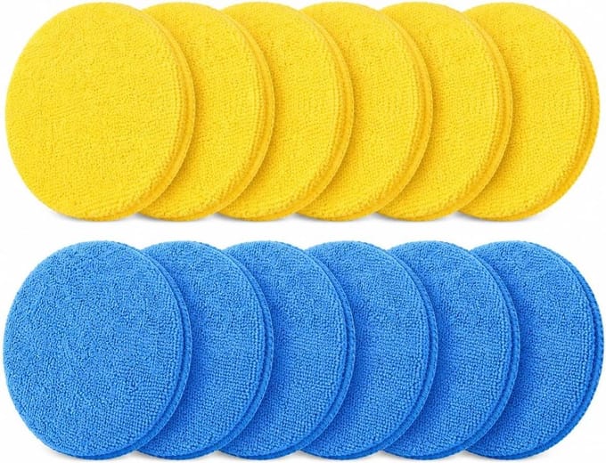 Microvezel Pads - Applicator Doekjes - Auto Polijsten - Met Vingertas - 12 Stuks - Blauw Geel
