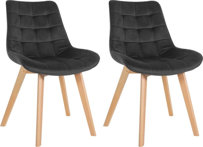 CLP Brook Set van 2 eetkamerstoelen - Hout frame - Fluweel - Velvet - zwart