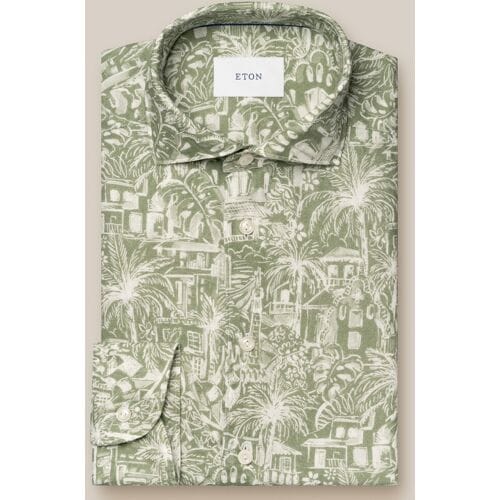 Eton Overhemd Linnen Rich Fantasy Pattern Groen / male