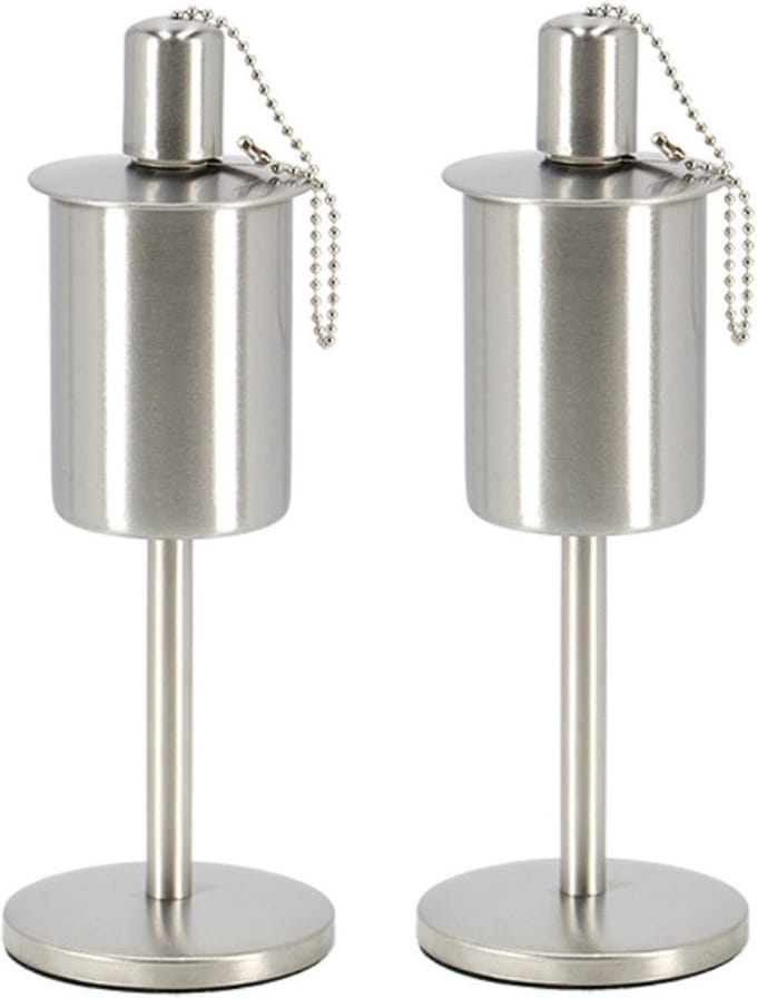 Esschert design RVS olie/tuinfakkel - 2x - 9.5 x 25 cm - op stabiele voet