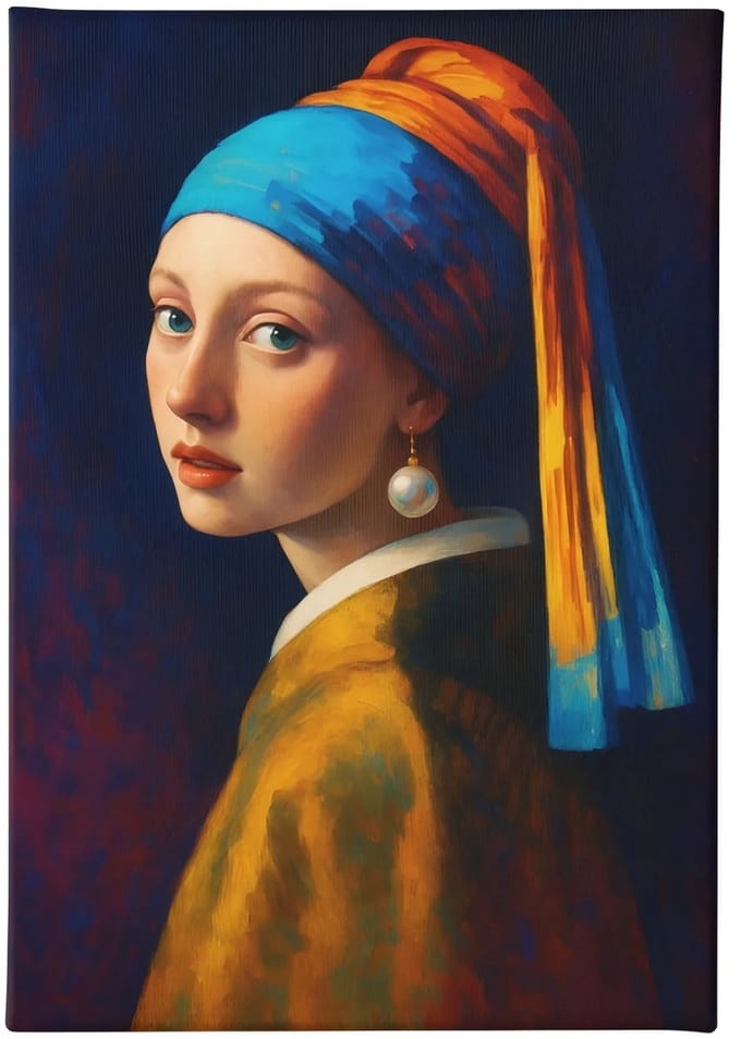 Canvas Schilderij - Vrouw met parel - Modern - 90x60x2 cm