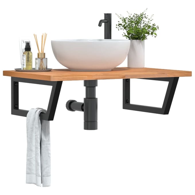 vidaXL - Badkamer - wandschap - staal - en - massief - beukenhout