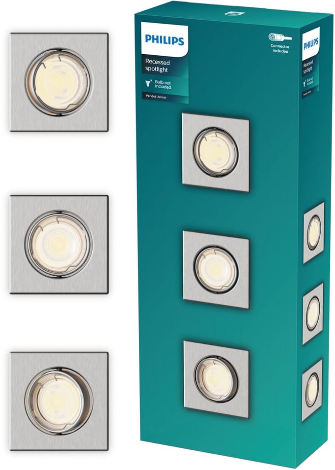 Philips Peridot inbouwspot - GU10 fitting - Nikkel - Vierkant - Richtbare spot - 3-pack