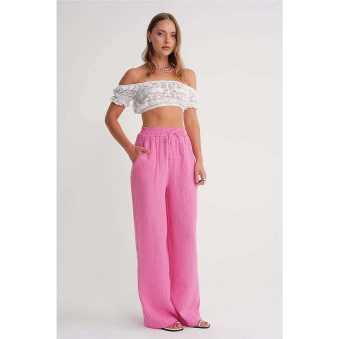 Hoge Taille Geweven Mousseline Stof Broek