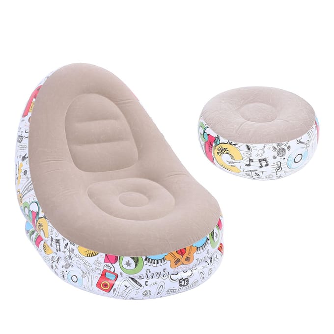Opblaasbare Loungestoel Cartoon Graffiti Minimalistisch Velours Luchtbank Sofa met Voetenbank voor white