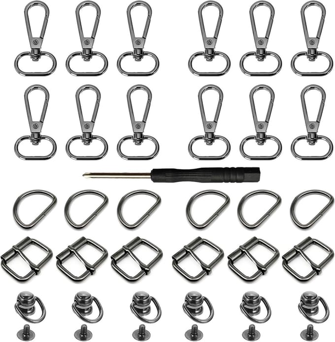 Complete Set van 30 Stuks voor Tas Maken met Sliding Buckles, D-Ringen, Rivets en Karabiners voor Creatieve Projecten