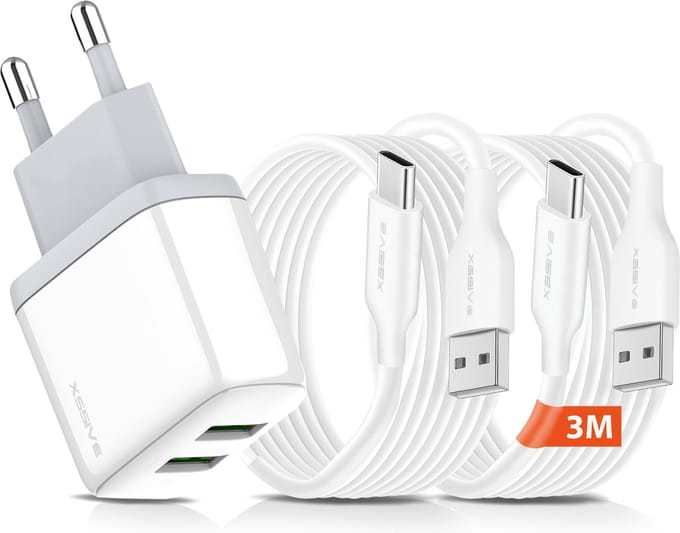 Telefoon Oplader 2 Poorten met Oplaadkabels - 3 Meter - USB naar USB-C