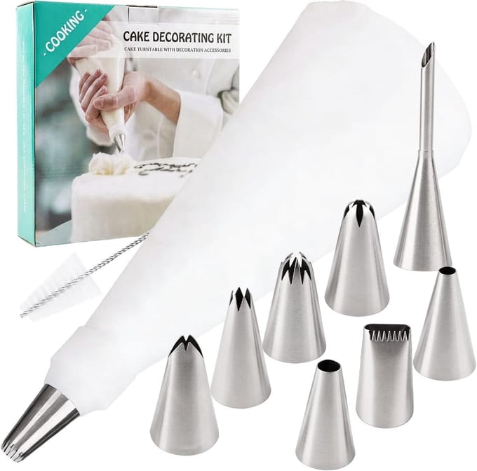 Spuitzak Set - Bak Decoratie - Taart Versieren - 8 Diverse Mondjes - 15x9x3.5cm - Wit