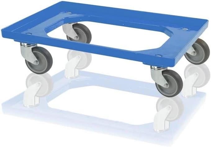 Transportroller blauw met rubberen wielen voor eurocontainers 60x40