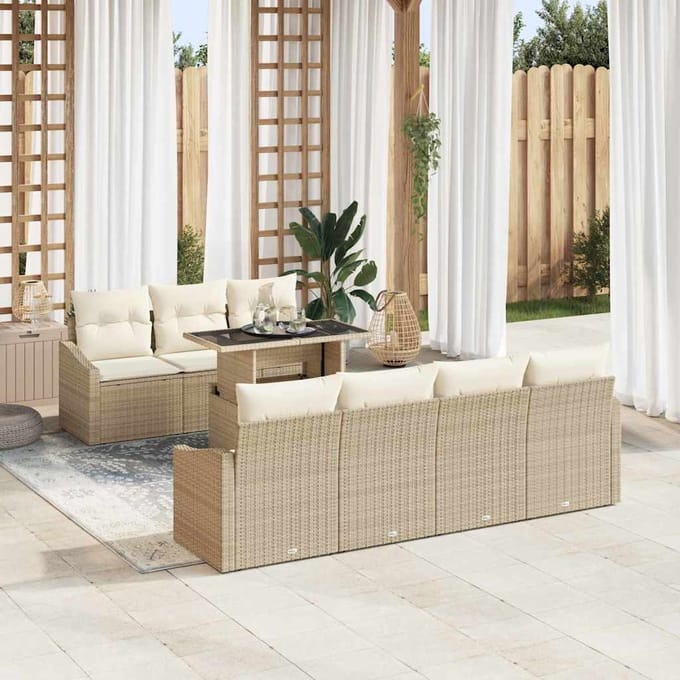 vidaXL - Tuinbank - Set - 8 - st - Beige - en - Crème - poly - rattan