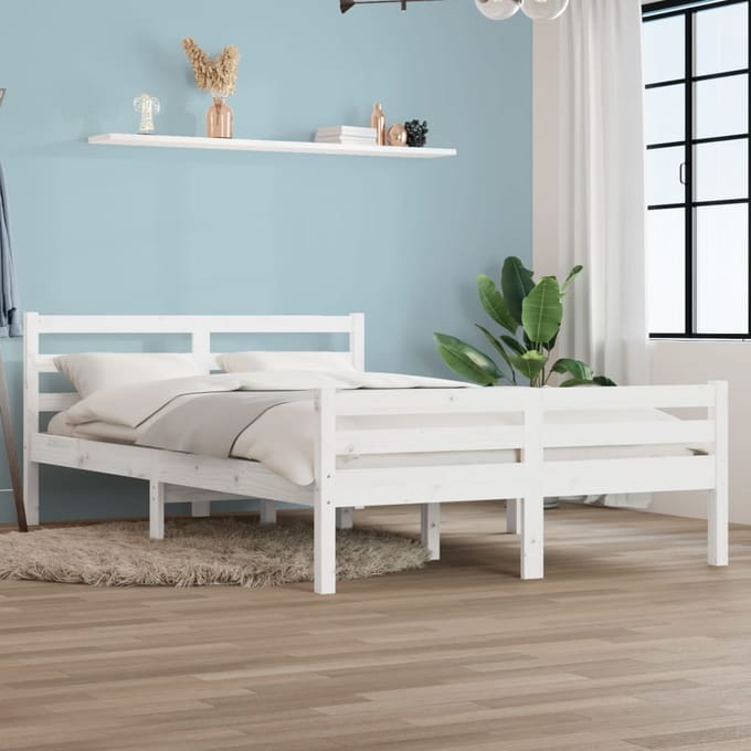 vidaXL - Bedframe - massief - hout - wit - 150x200 - cm