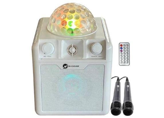 N-GEAR Disco Block 410 - Bluetooth Speaker - Karaoke Set - Party Box met 2 Microfoons - Wit