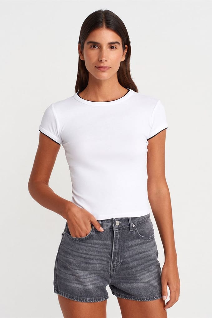 Dames Slim Fit Katoenen Crop T-shirt