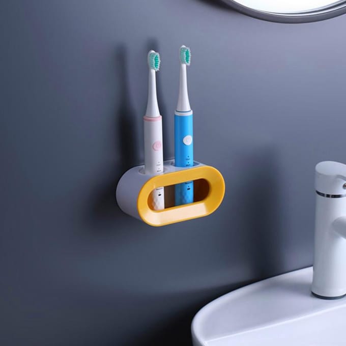 Porte-brosse à dents électrique, support auto-adhésif à Double trou, support mural, rangement permettant de gagner de l'espace, accessoires de salle de bains jaune