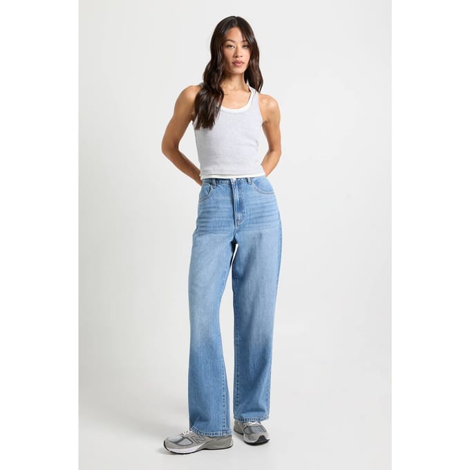 boohoo Dames Tall Basics Hoge Taille Rechte Pijp Jean | Mid Blue | Maat: 6/36L