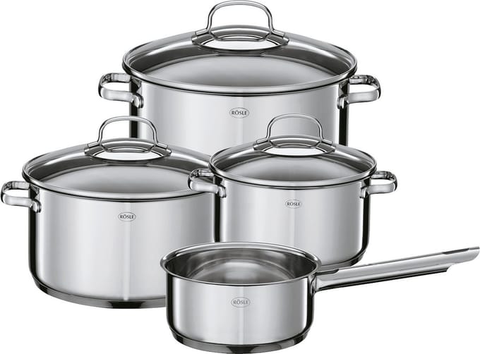 Rösle Keuken Elegance Pannenset - RVS/Glas - Set van 4 Stuks - Zilver